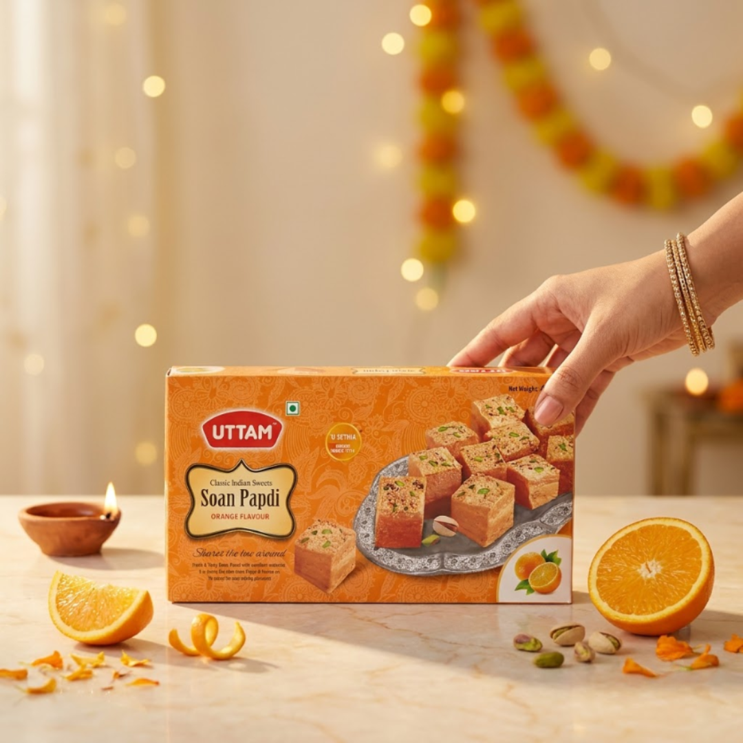 Uttam Orange Soan Papdi box - view 2